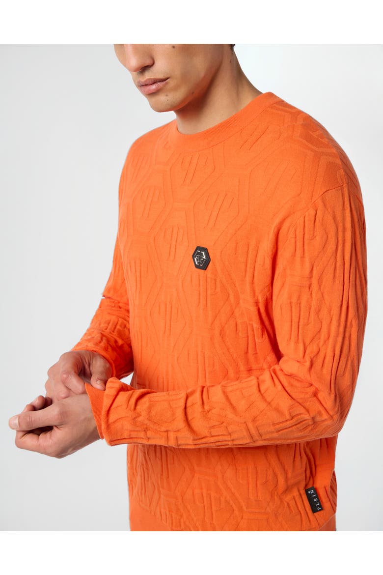 Jacquard Round Neck Pullover Monogram Men, Alternate, color, orange