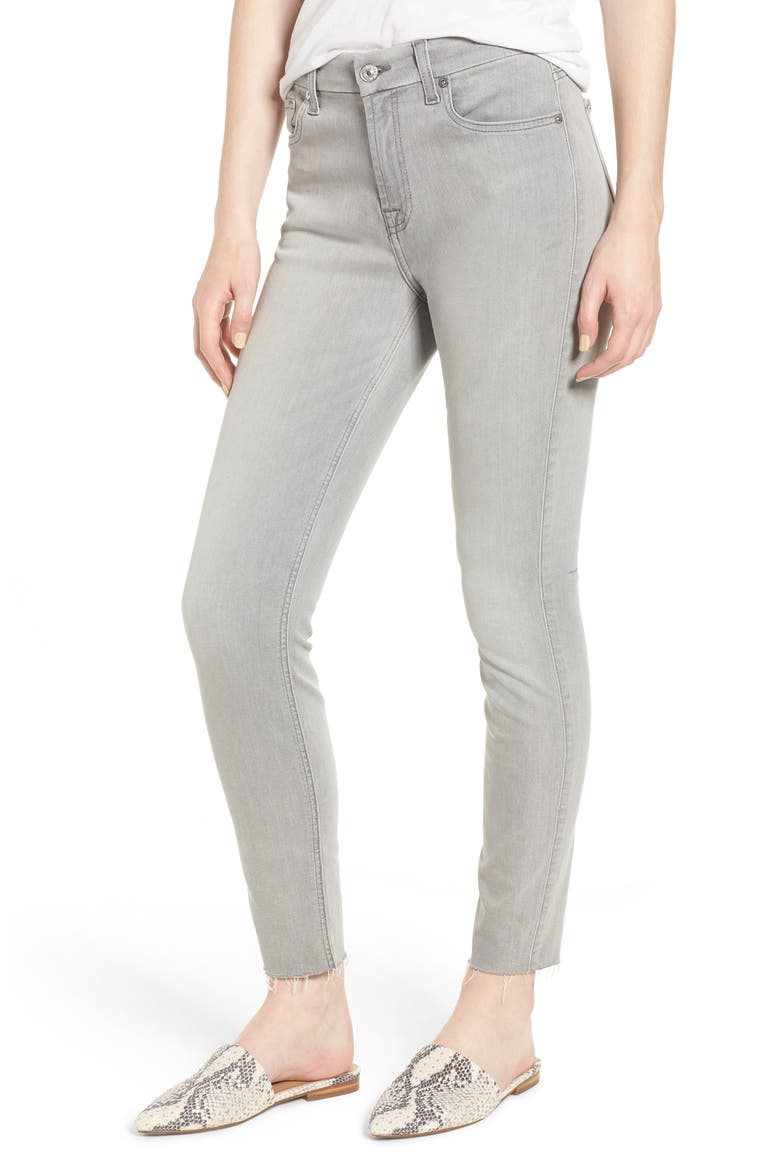 7 For All Mankind® b(air) High Waist Raw Hem Ankle Skinny Jeans, Main, color, BAIR PURE SOFT GREY