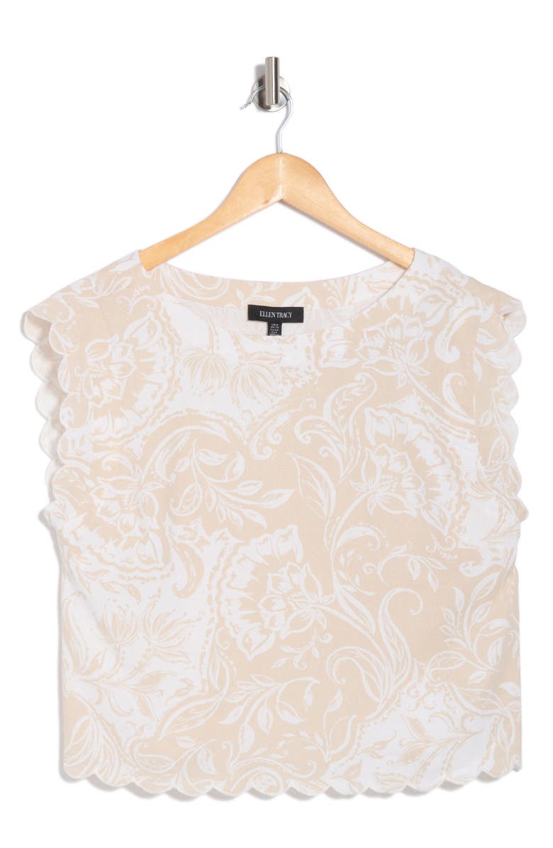 Ellen Tracy Scalloped Crop Tank, Alternate, color, Beige Batik