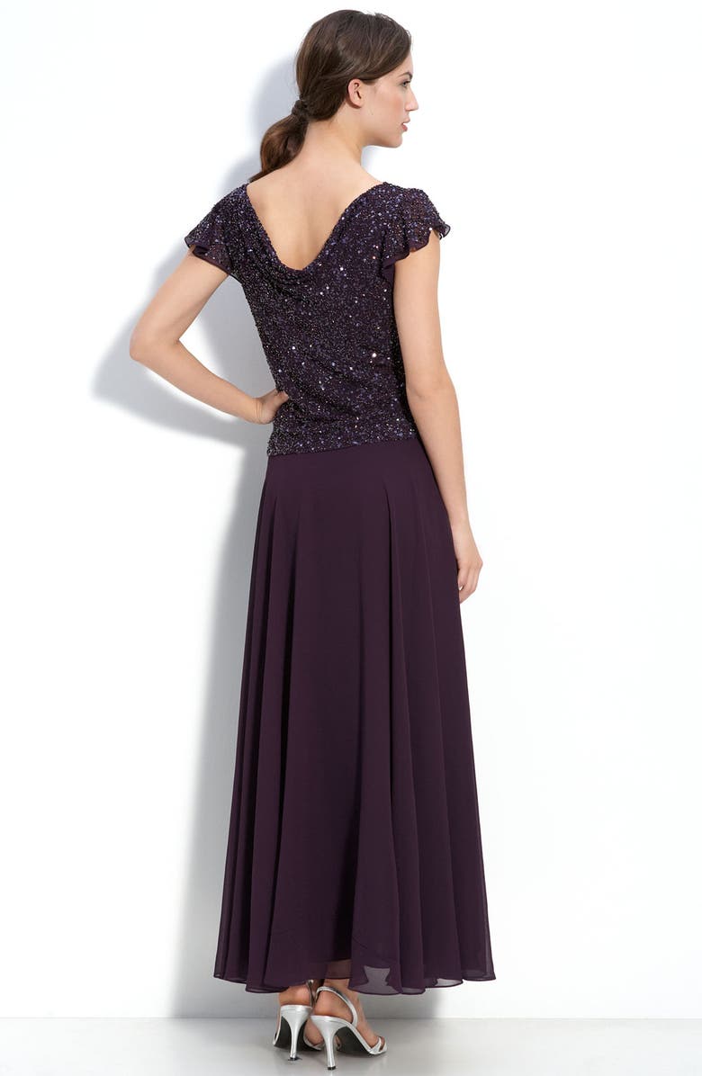 J Kara Beaded Mock Two Piece Chiffon Dress, Alternate, color,