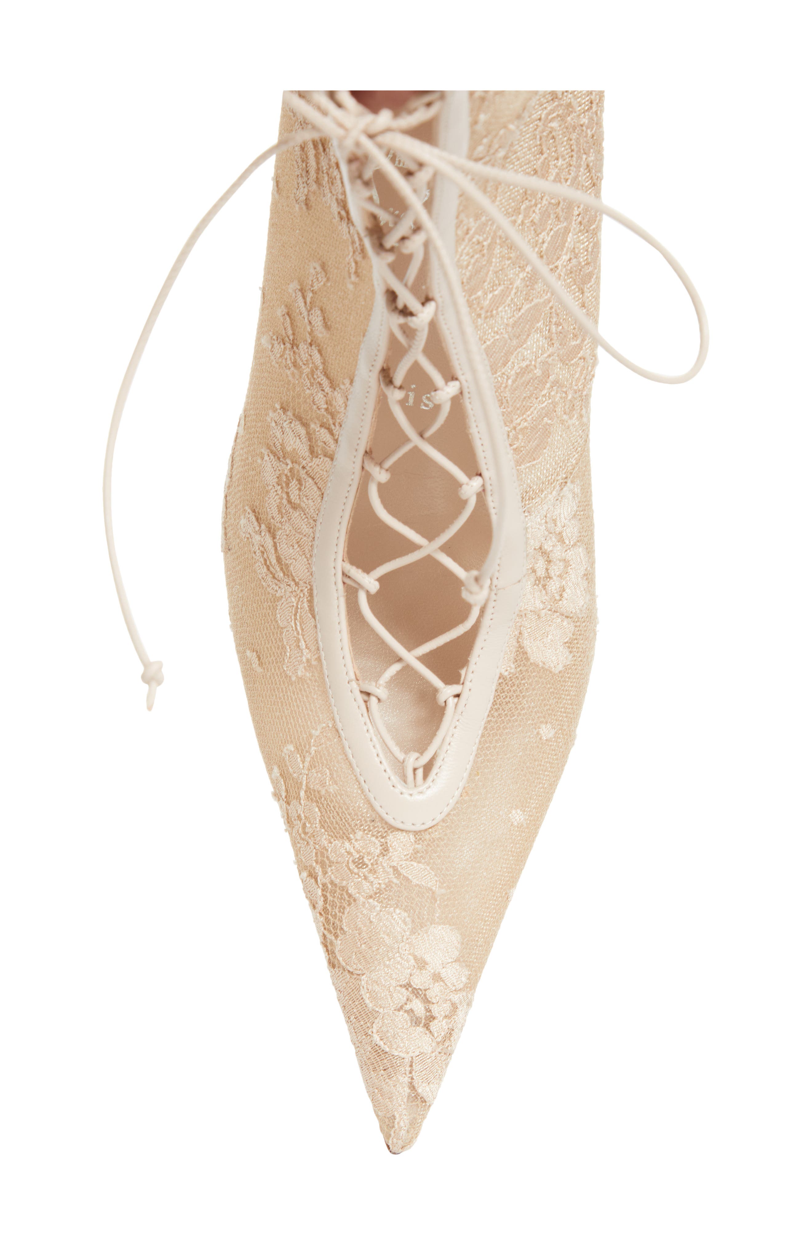 Christian Louboutin KM Lace Pointed Toe Bootie, Alternate, color, Pearl