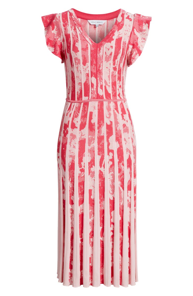 Ming Wang Fit & Flare Knit Midi Dress, Alternate, color, Vibrant Fuchsia/ Rosy Blush
