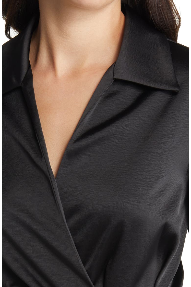Long Sleeve Satin Midi Wrap Dress, Alternate, color, BLACK