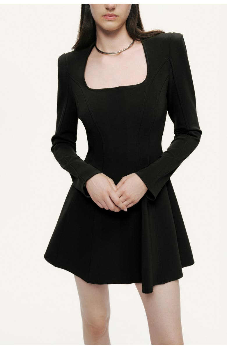 Nocturne Square-Neck Zip-Front Tailored Mini Dress, Alternate, color, Black