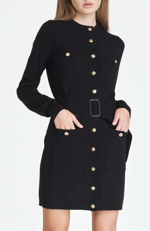 Wayf Becca Belted Long Sleeve Sweater Minidress In Black