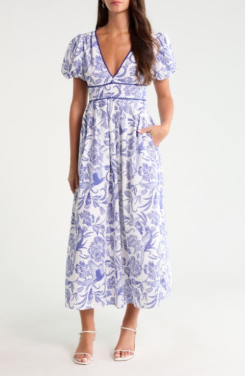 Jaylene Mixed Print Open Back Cotton Dress