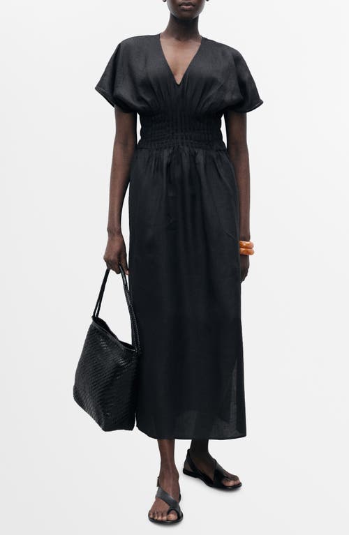 Mango Smocked Waist Linen Blend Maxi Dress