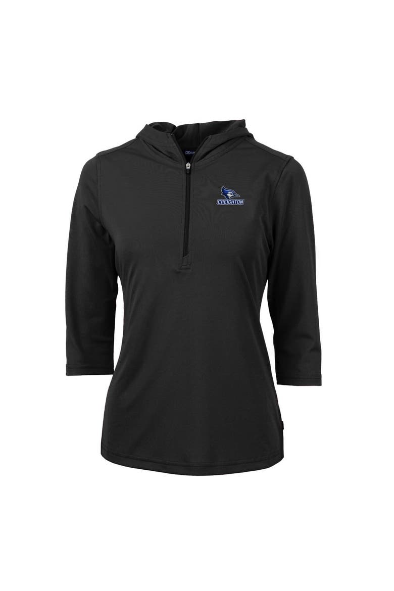 Women's Cutter & Buck Black Creighton Bluejays Virtue Eco Pique Half-Zip 3/4 Sleeve Pullover Hoodie, Alternate, color, Black