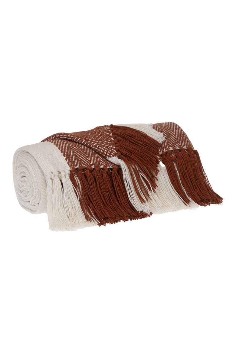 Archee Fringe Throw Blanket, Alternate, color, RUST