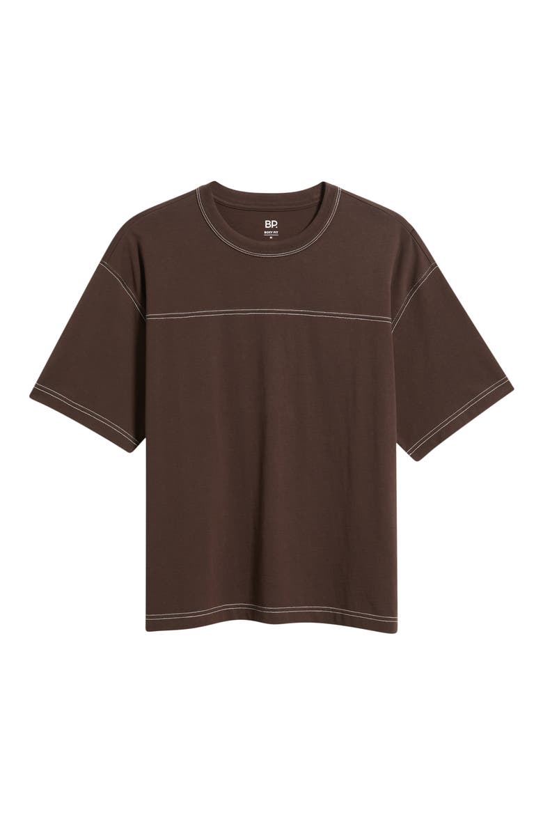 Contrast Coverstitch Cotton Jersey T-Shirt, Alternate, color, BROWN COFFEE