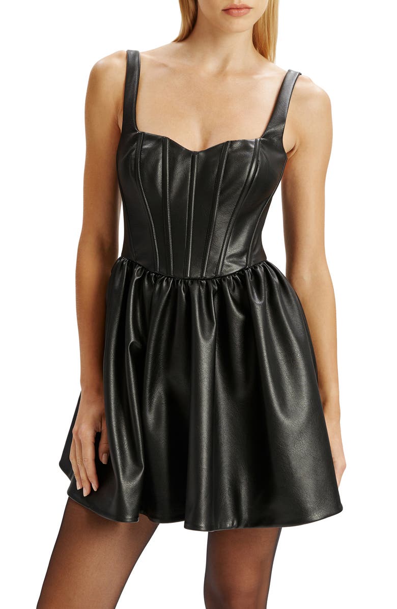 Bardot Savoy Sleeveless Faux Leather Minidress, Alternate, color, Black
