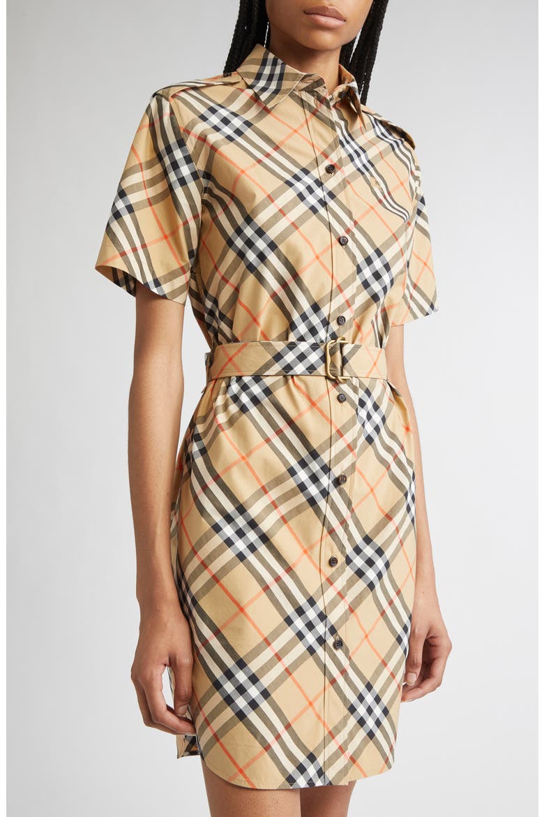Check Cotton Belted Shirtdress, Alternate, color, SAND IP CHECK