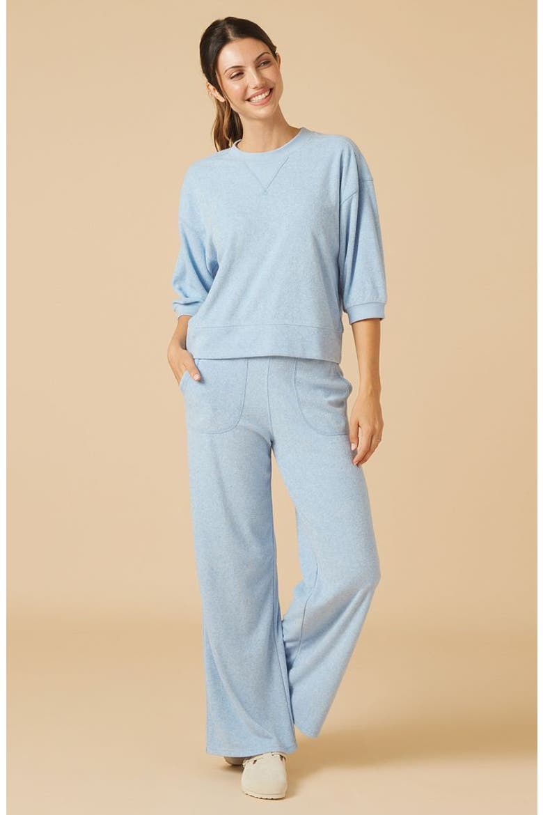 Terry Cropped Sleeve Crew Neck with Wide Leg Pant, Main, color, Heather Sky Blue
