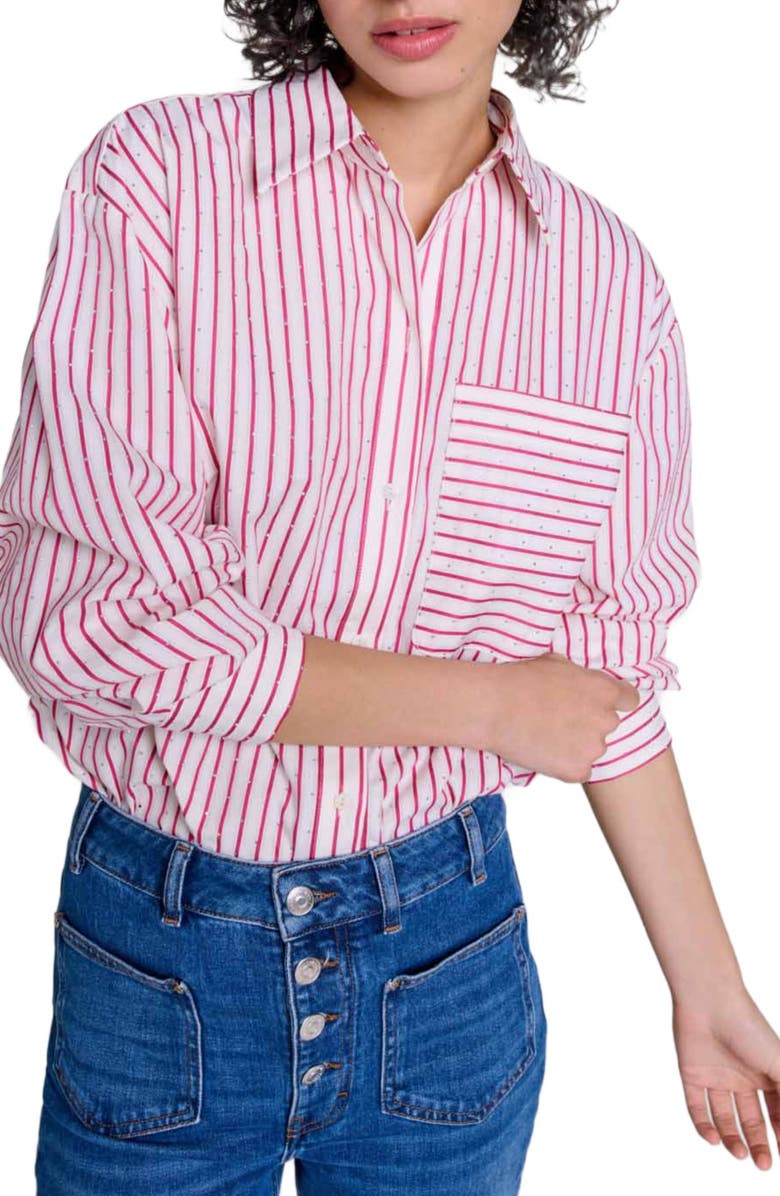 maje Striped rhinestone shirt, Main, color, 