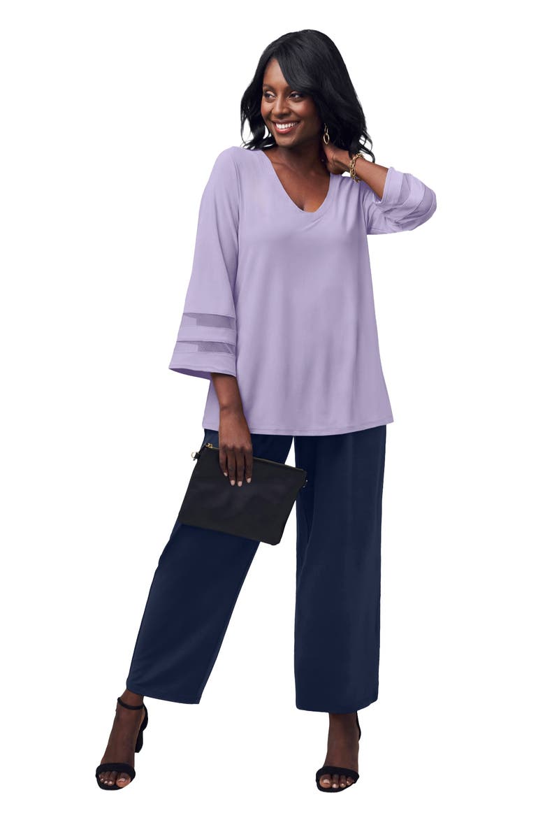 Stretch Knit Mesh Inset Sleeve Tunic, Main, color, PALE LILAC
