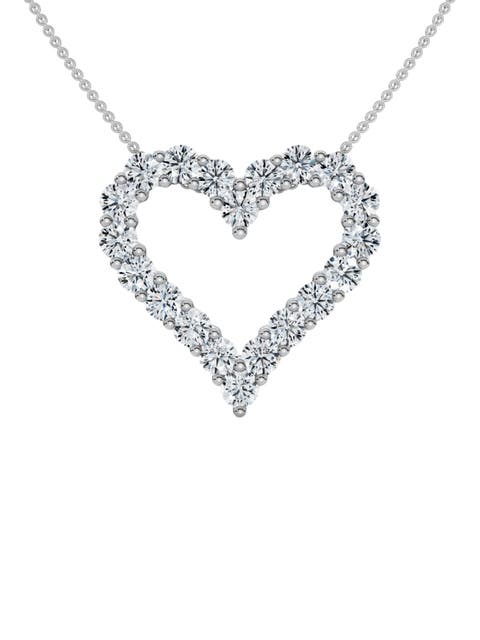 1Ct Diamond Heart Pendant 14k Gold Lab Grown 3/4" Tall Necklace