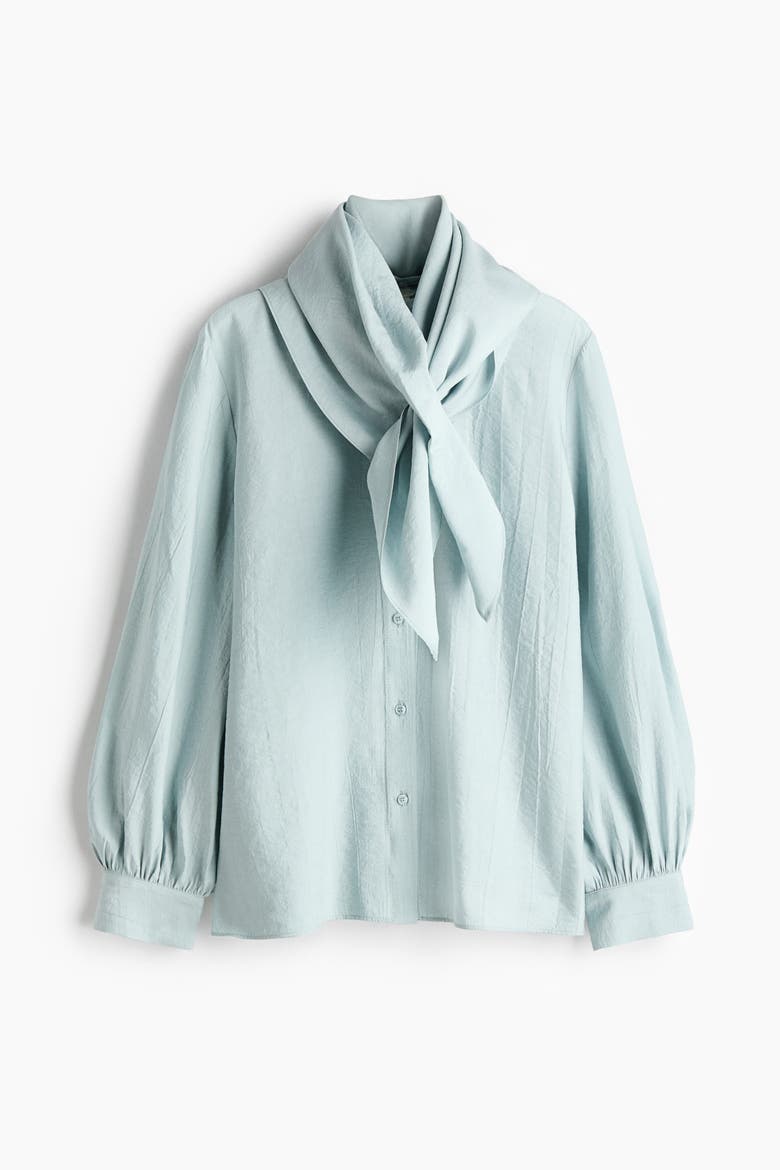 Scarf-detail Shirt, Alternate, color, Light dusty turquoise