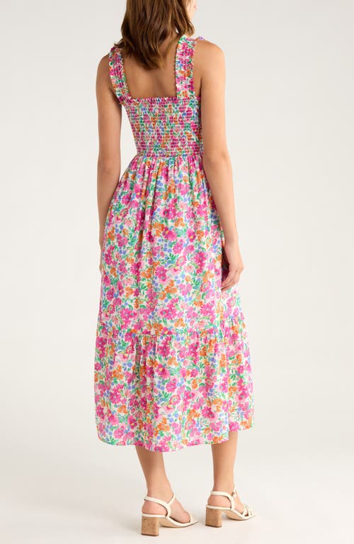 The Standard Stitch The Smocked Ruffle Tank Midi Dress In Multi