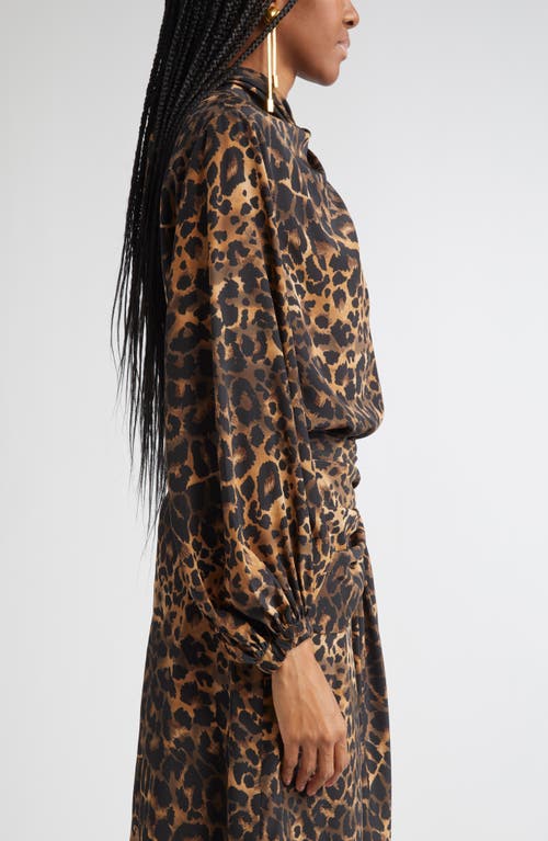 Johanna Ortiz Intricate Islands Leopard Print Silk Top In Brown