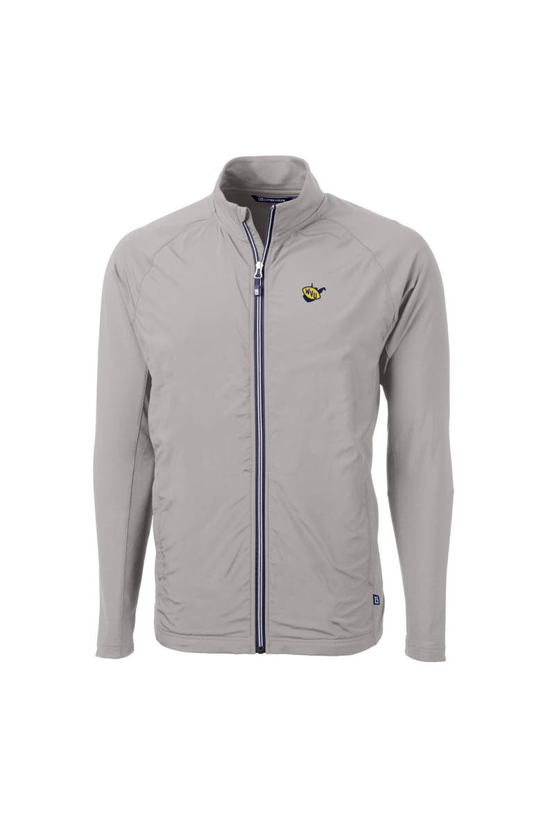 Cutter & Buck Men's Cutter & Buck Gray West Virginia Mountaineers Adapt Eco Knit Hybrid Recycled Full-Zip Jacket, Alternate, color, 