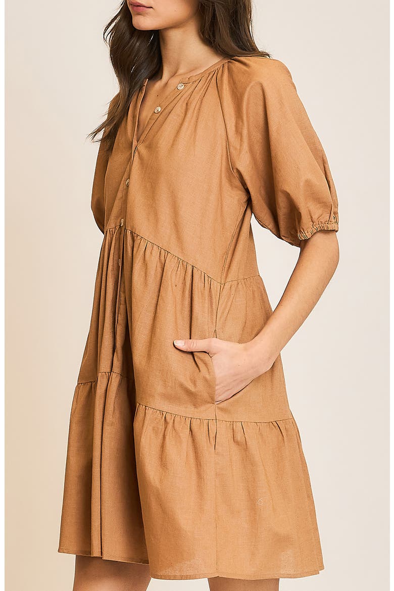Button Front Tiered Dress, Alternate, color, CAMEL