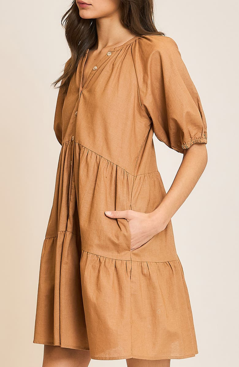WISHLIST Button Front Tiered Dress, Alternate, color, Camel