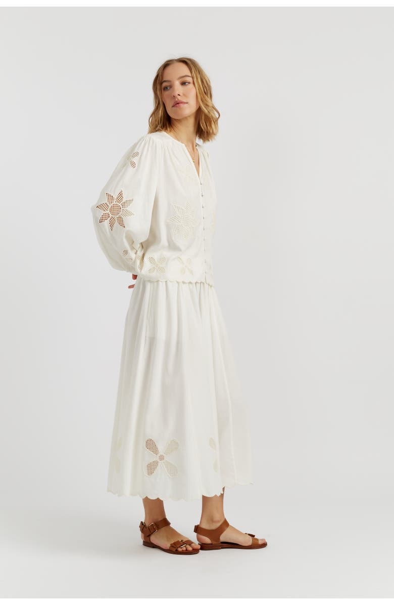 Chinti & Parker Linen-Blend Broderie Blouse, Alternate, color, Cream