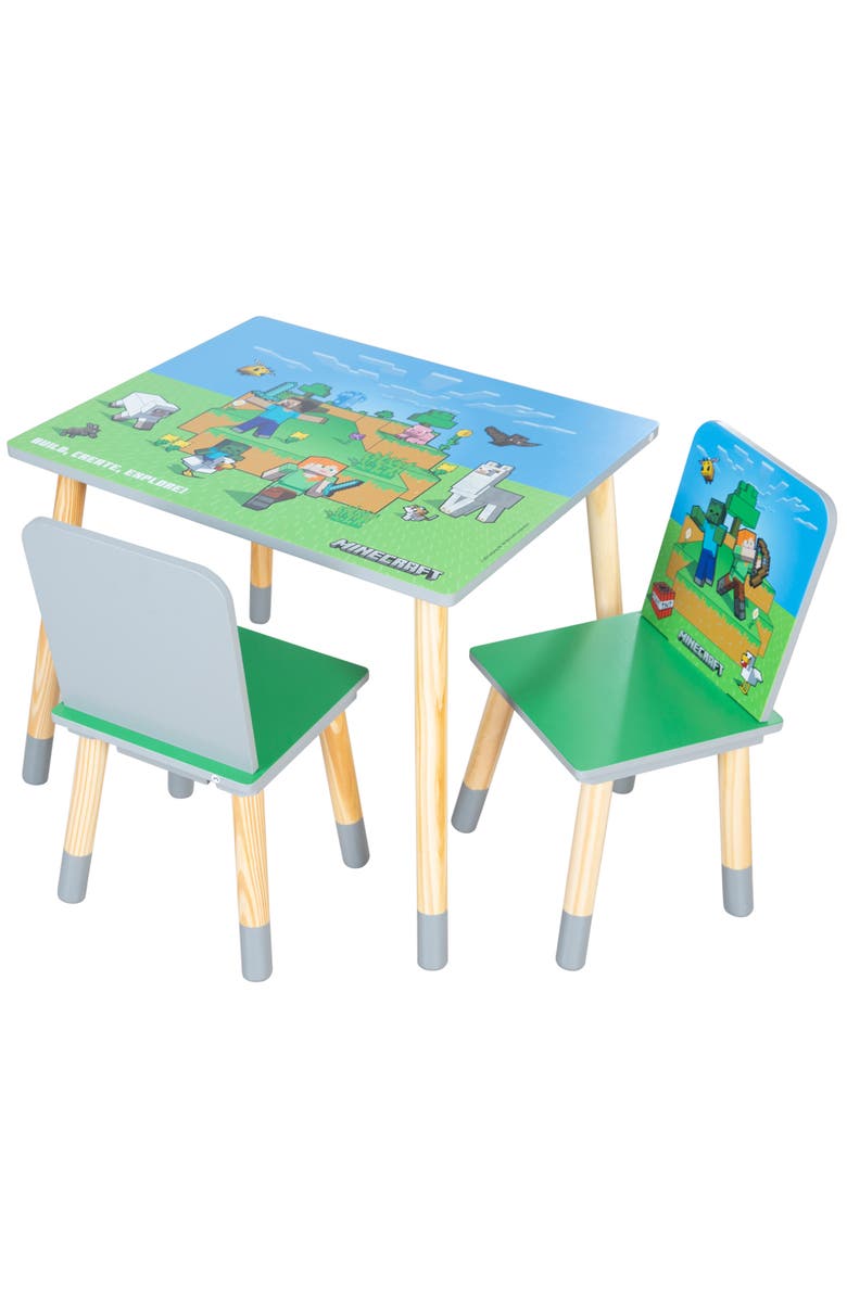 MINECRAFT Kids Wooden Table & Chair Set Green & Blue, 3Piece Decor, Alternate, color, Multicolored