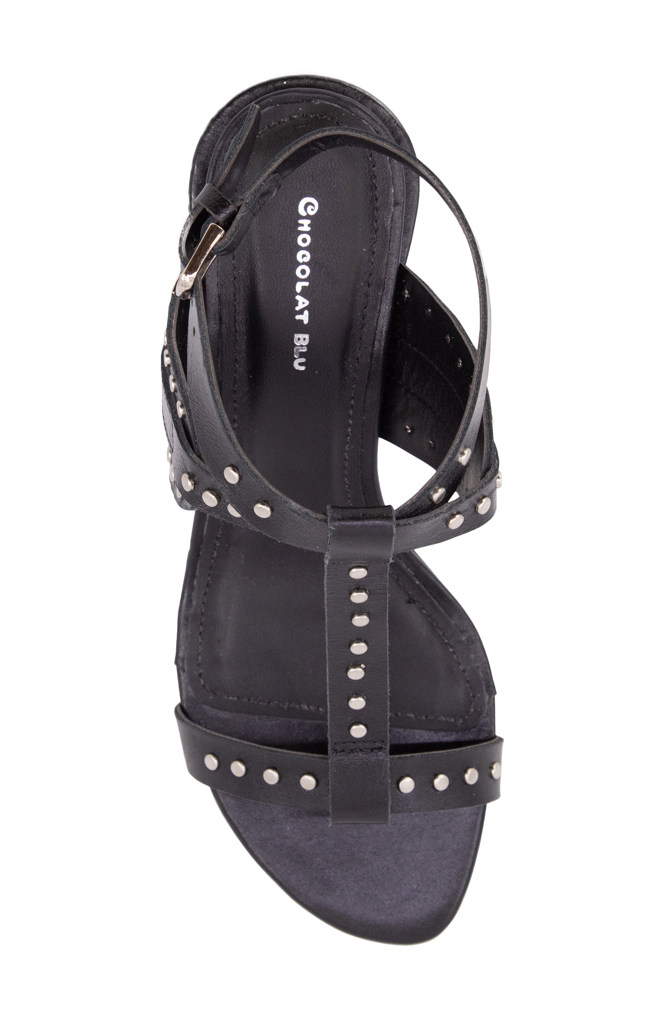 Chocolat Blu Edella Studded Ankle Strap Sandal, Alternate, color, Black Leather