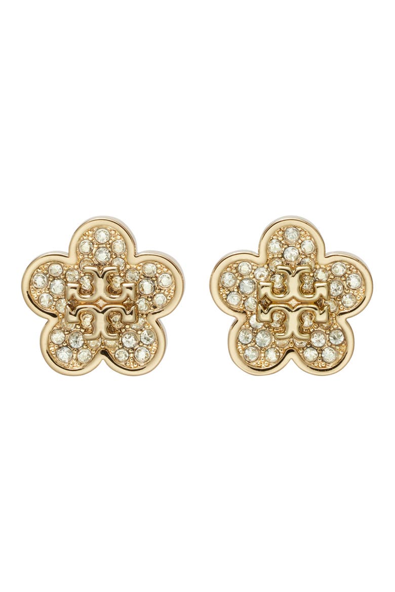 Forget Me Not Pavé Stud Earrings, Main, color, TORY GOLD / CRYSTAL