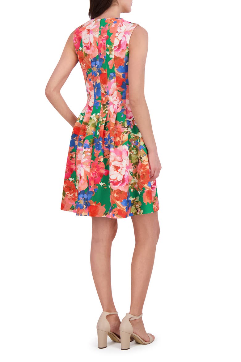 Floral Pleated Scuba Knit Fit & Flare Dress, Alternate, color, GREEN
