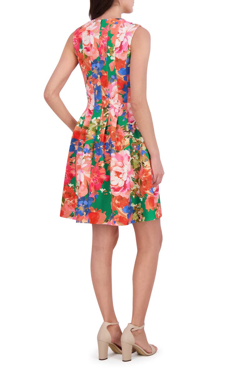 Vince Camuto Floral Pleated Scuba Knit Fit & Flare Dress, Alternate, color, 