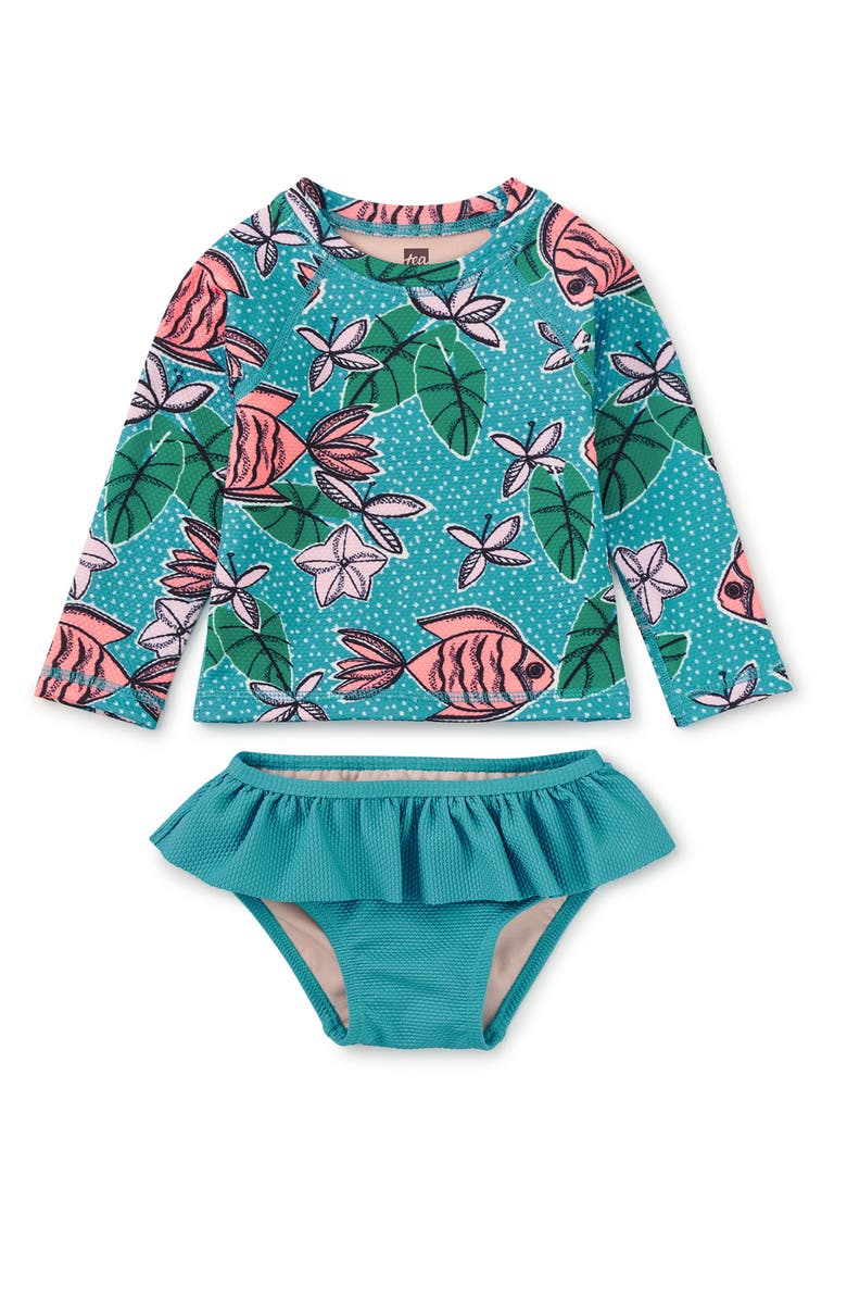 Tea Collection Rash Guard Baby Swim Set, Main, color, Brazilian Tropical Fish