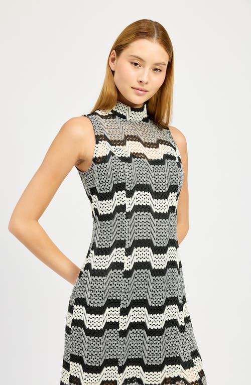 En Saison Genesis Open Stitch Midi Dress In Black Ivory