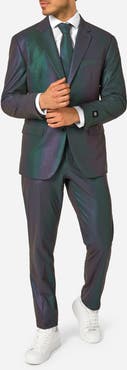 OppoSuits Reflective Perspective Iridescent Slim Fit Two-Piece Suit & Tie Set