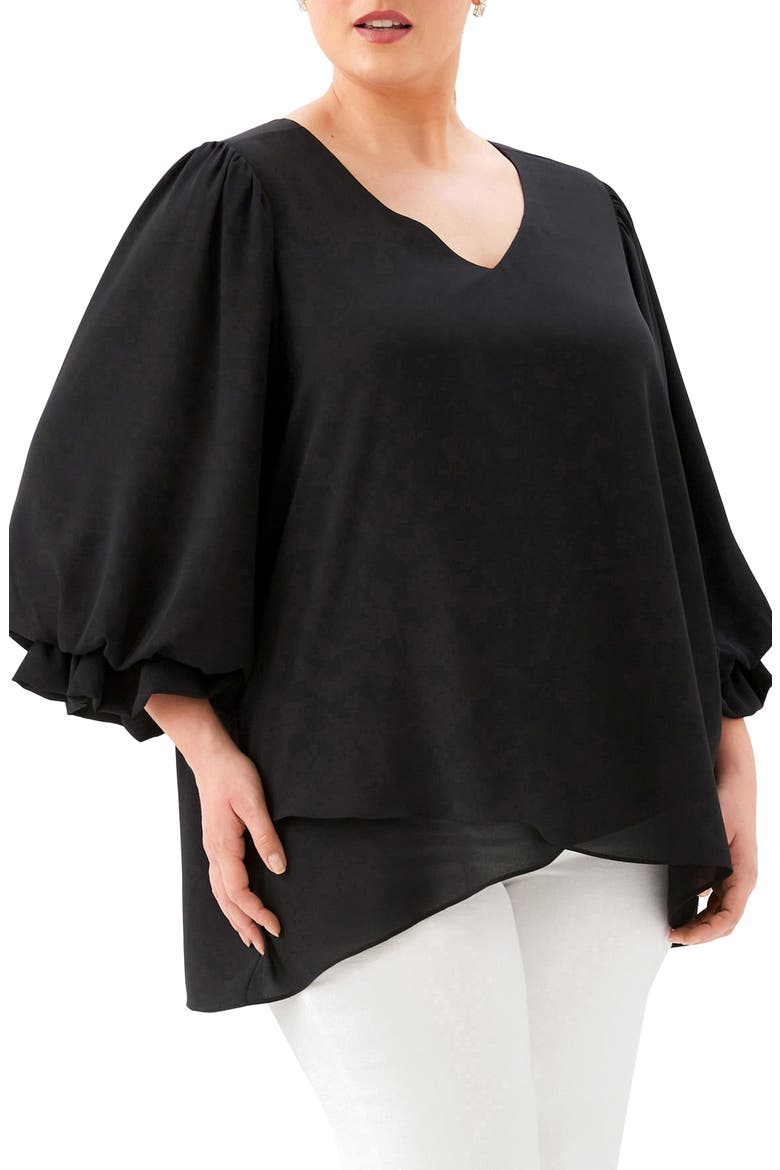 Crossover Hem Asymmetric Top, Alternate, color, BLACK