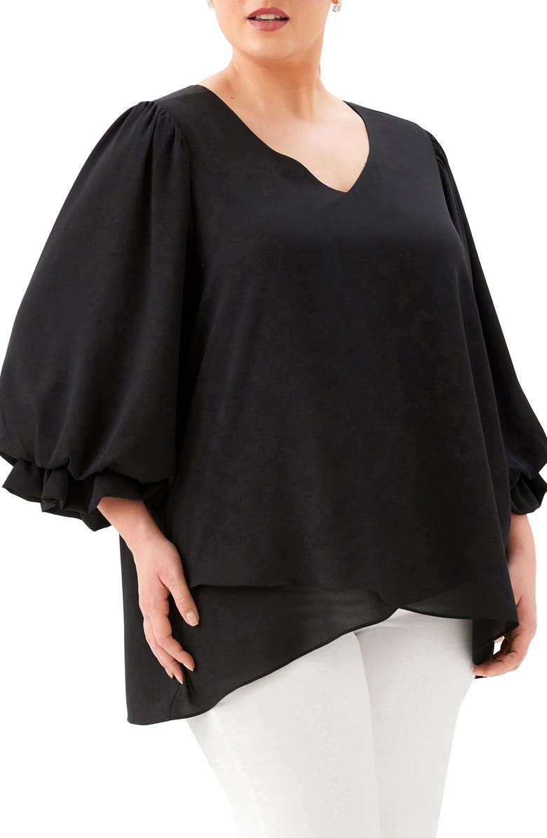 Karen Kane Crossover Hem Asymmetric Top, Alternate, color, Black