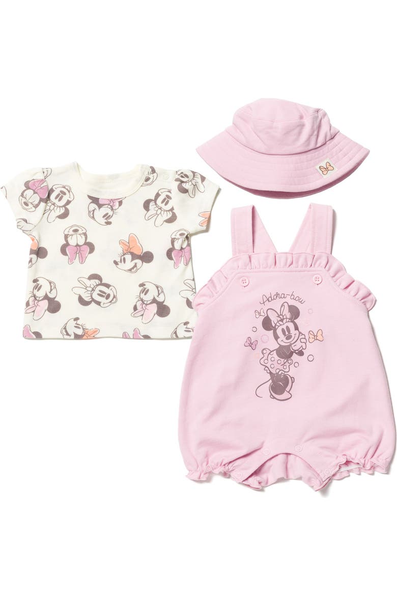 Minnie Mouse Bubble Shortall Tee and Hat Set, Main, color, Minnie Mouse Pink