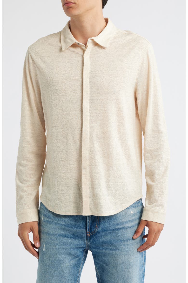 Carrilho Regular Fit Knit Linen Button-Up Shirt, Main, color, MARBLE