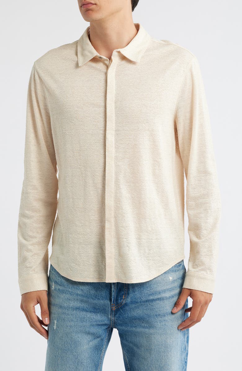 John Varvatos Carrilho Regular Fit Knit Linen Button-Up Shirt, Main, color, Marble