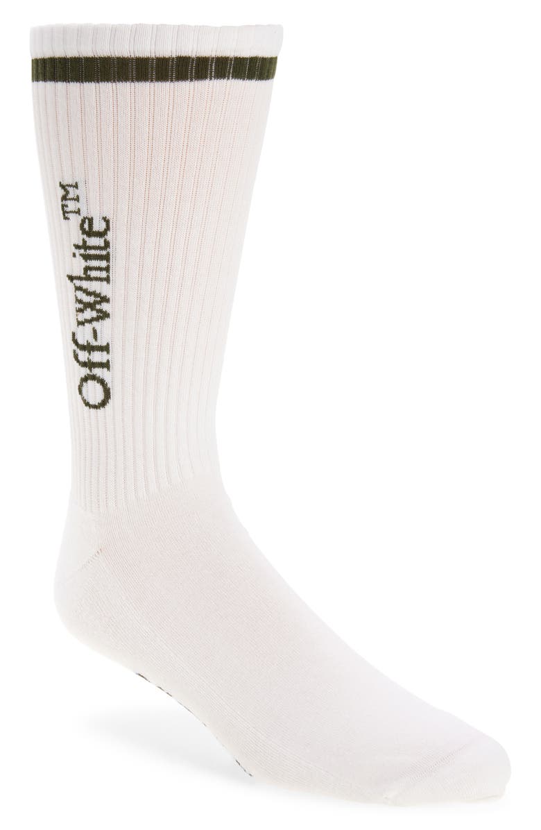Off-White Bookish Logo Mid Calf Socks, Main, color, 