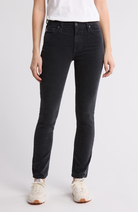 Mari High Waist Slim Ankle Straight Leg Corduroy Pants