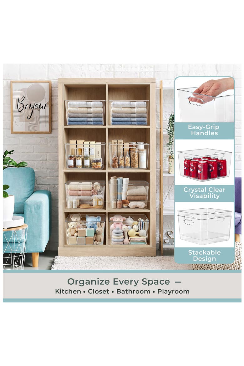 Set of 4 Large Square Stackable Storage Bins, Alternate, color, NO COLOR