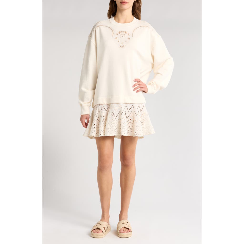 Free People Prairie Eyelet Trim Sweatshirt In Neutral Combo