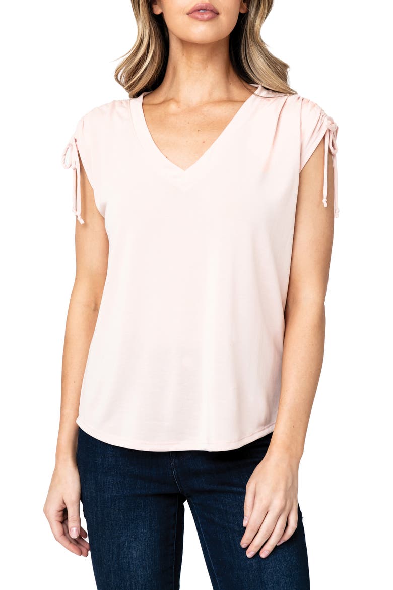 Cinched Shoulder Cap Sleeve T-Shirt, Main, color, BLUSH