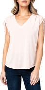 GIBSONLOOK Cinched Shoulder Cap Sleeve T-Shirt