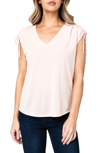 Gibsonlook Cinched Shoulder Cap Sleeve T-shirt In Pink