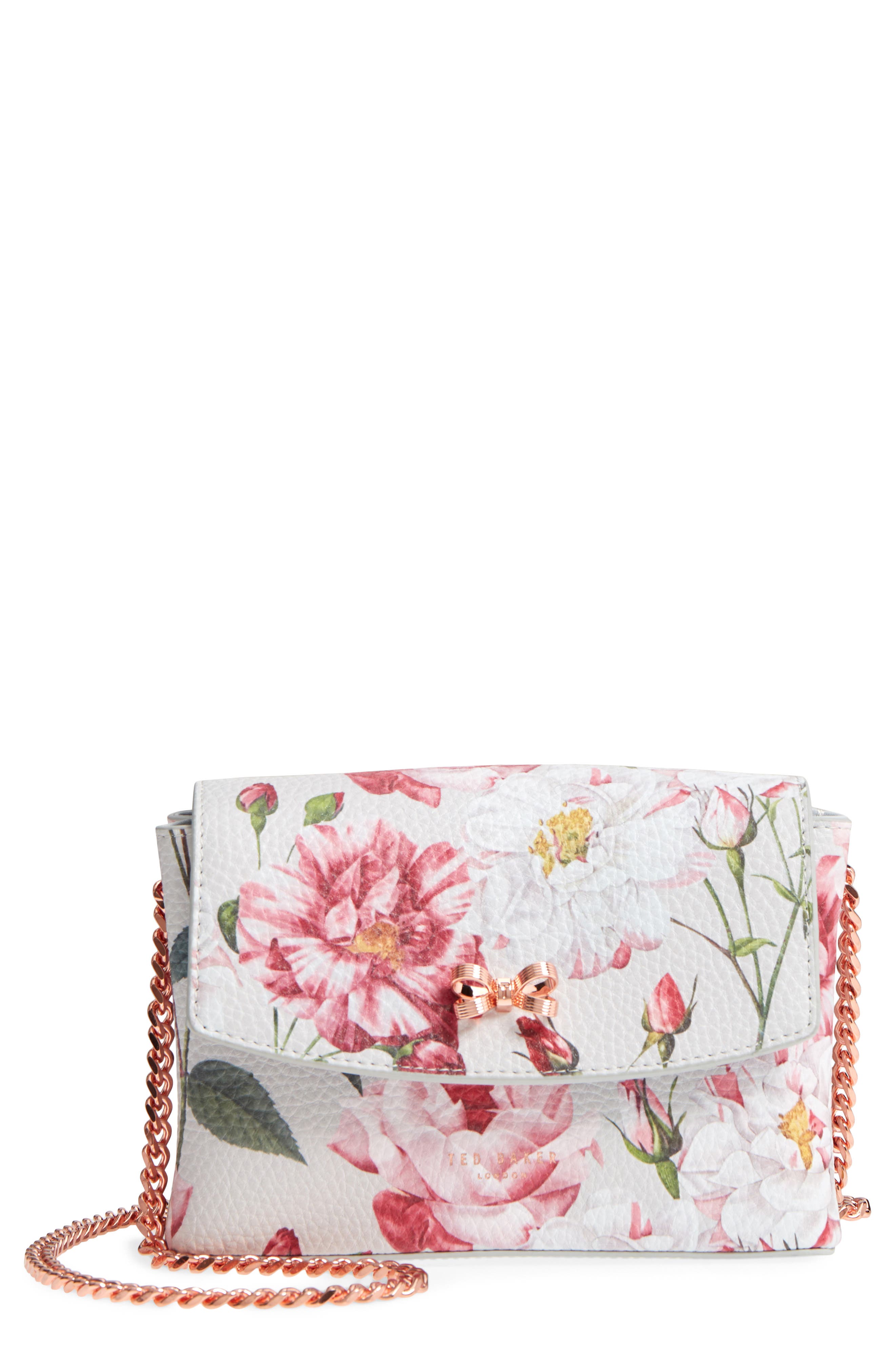 Bow Leather Crossbody Bag, Main, color, GREY