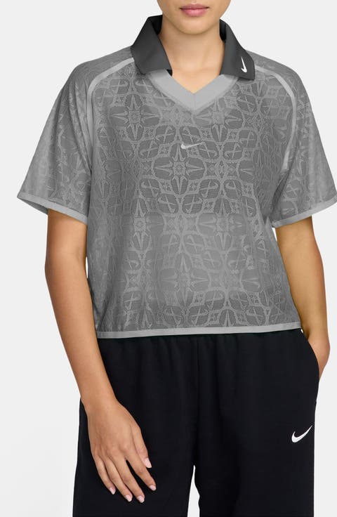 Lace Jersey Crop Polo