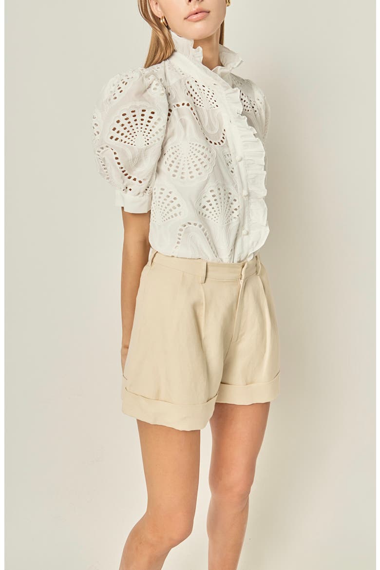 Embroidered Ruffle Eyelet Cotton Top, Alternate, color, WHITE